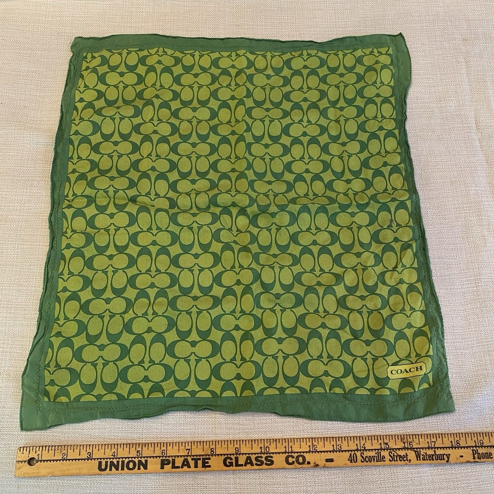 Vtg Y2K Coach Signature Silk Blend Scarf Bandana Green